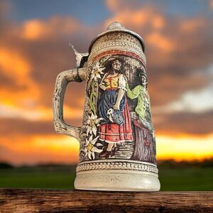 Vintage Original West German Gerz Lidded Beer Stein‎ Impressed Mark 9.5 in Tall